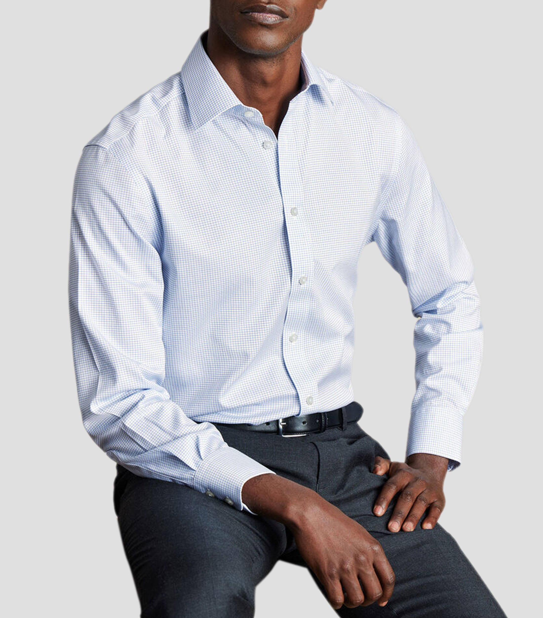Camisa manga larga con cuadros Hombre